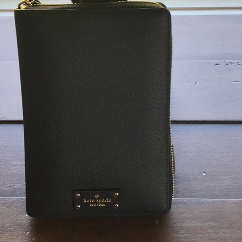 Kate Spade Black Pebbled Leather Zip Around Personal Organizer 6 Ring Planner - Picture 10 of 11